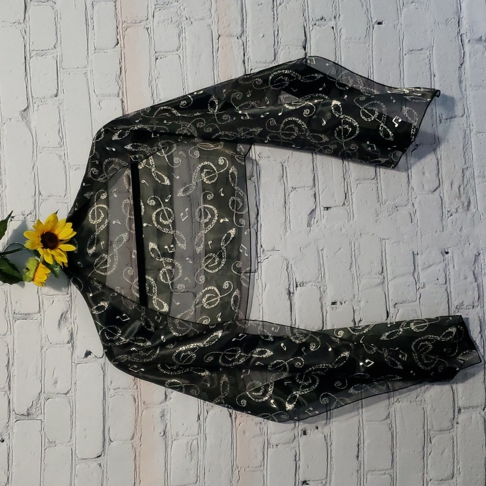 Black scarf w/ white treble clef, music notes 60" x 13"